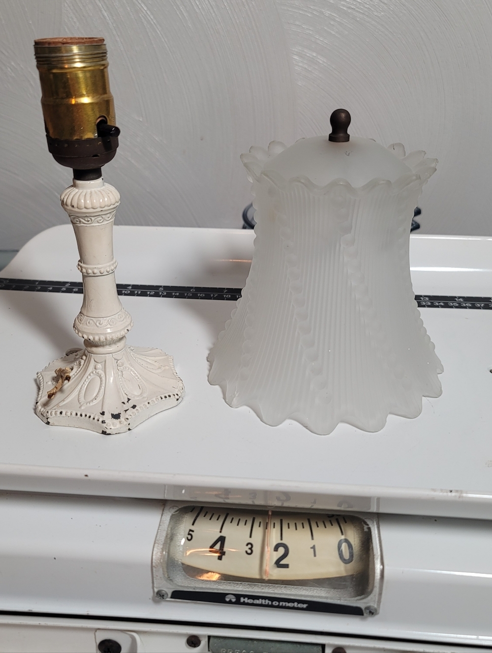 Vintage 1940s Metal And Frosted Glass Table Lamp.
